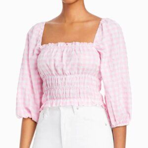 CHARLIE HOLIDAY BOHEME OFF THE SHOULDER CHECKERED PEASANT TOP